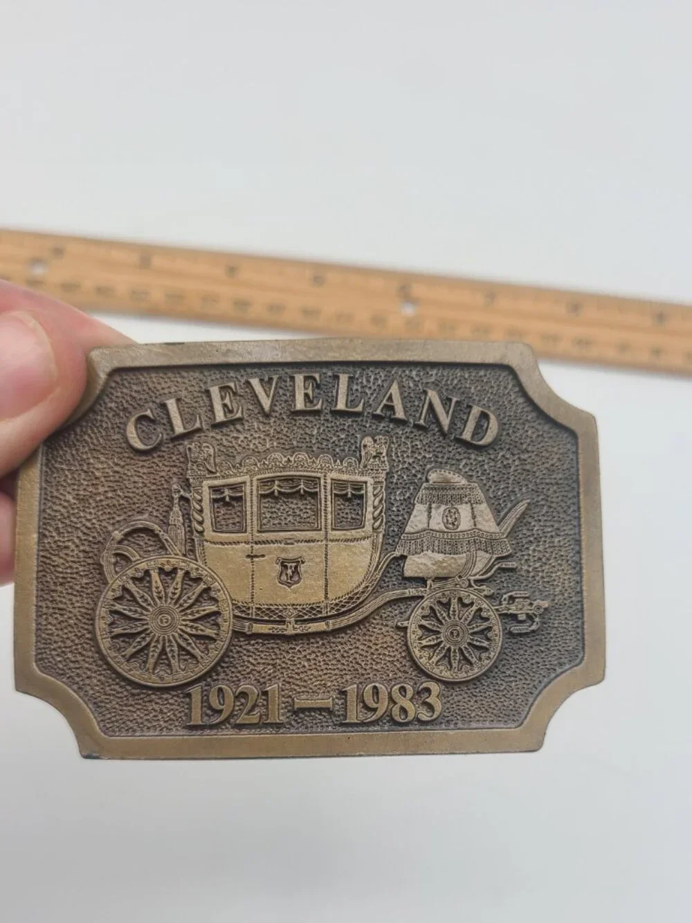 Cleveland Brass Belt Buckle 1921-1983 Carriage Wells Fargo?